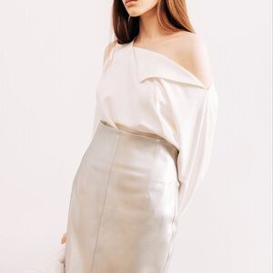 Julia Allert Mermaid Faux Leather Midi Skirt With Slit